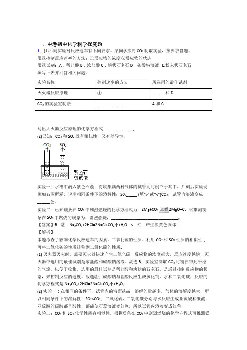 中考化学培优专题复习探究题练习题附答案解析