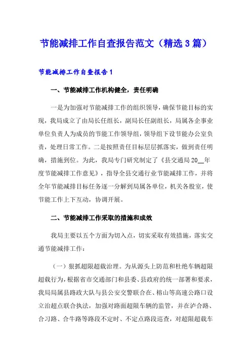 节能减排工作自查报告范文(精选3篇)