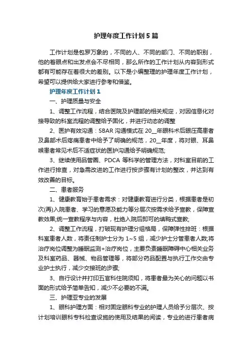 护理年度工作计划5篇