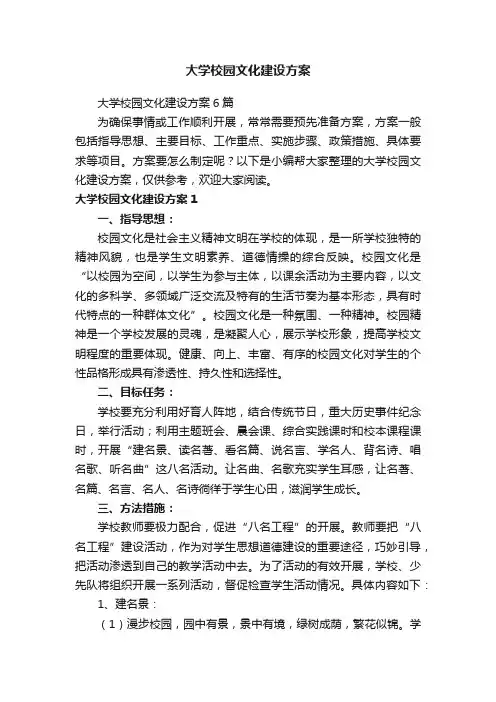 大学校园文化建设方案6篇