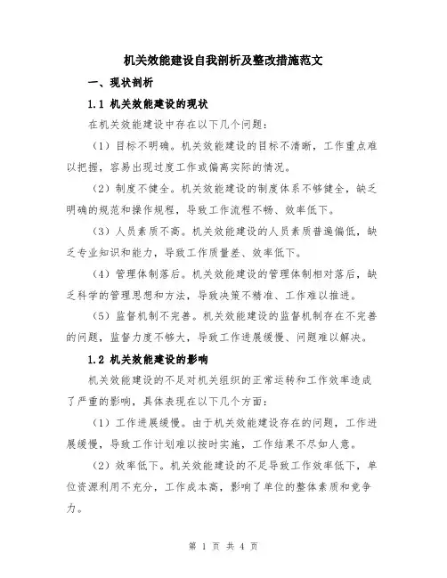机关效能建设自我剖析及整改措施范文
