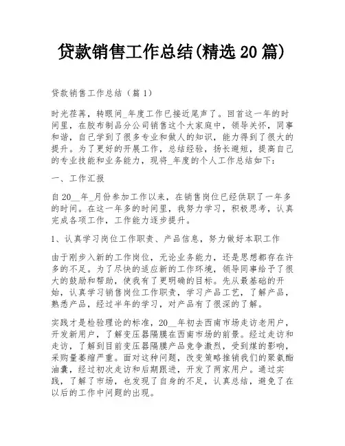 贷款销售工作总结(精选20篇)