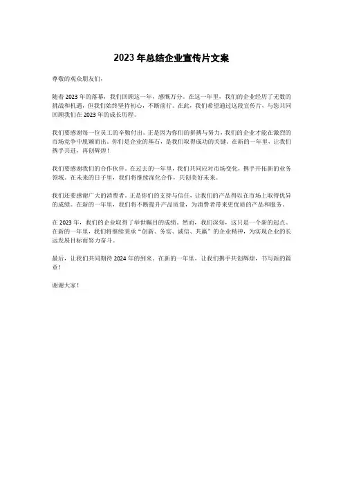 2023年总结企业宣传片文案