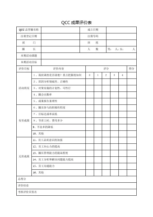 QCC活动目标评价表