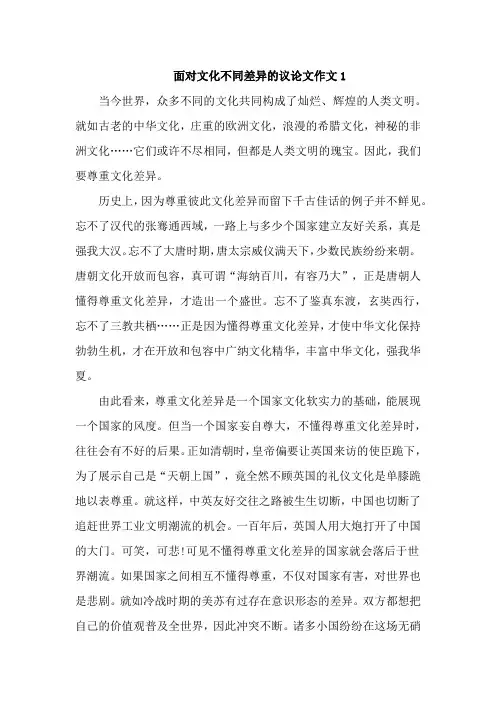 面对文化不同差异的议论文作文800字【精选4篇】