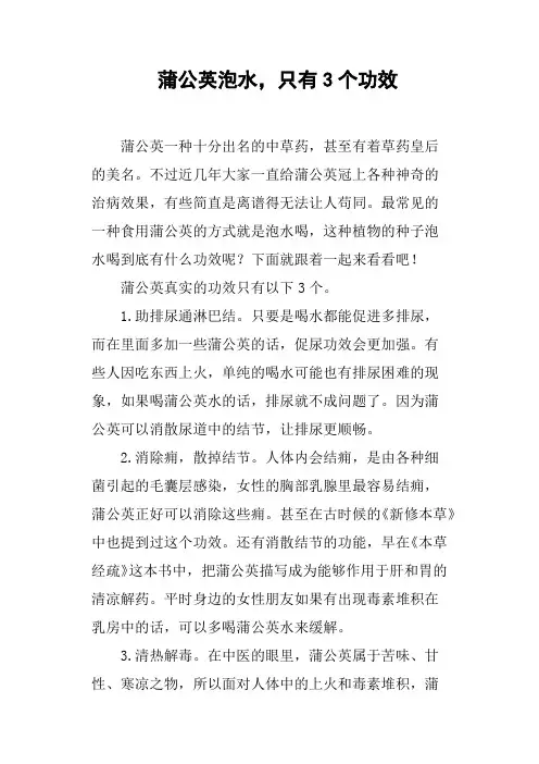 蒲公英泡水,只有3个功效