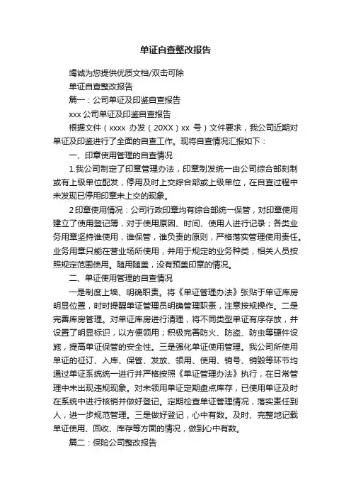 单证自查整改报告