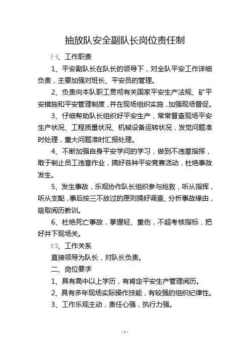 抽放队安全副队长岗位责任制