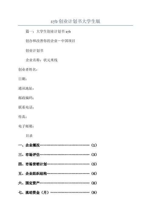 syb创业计划书大学生版