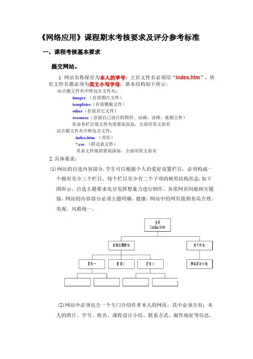 《网络应用》课程期末网站设计要求及评分参考标准