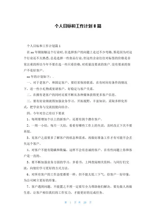 个人目标和工作计划8篇