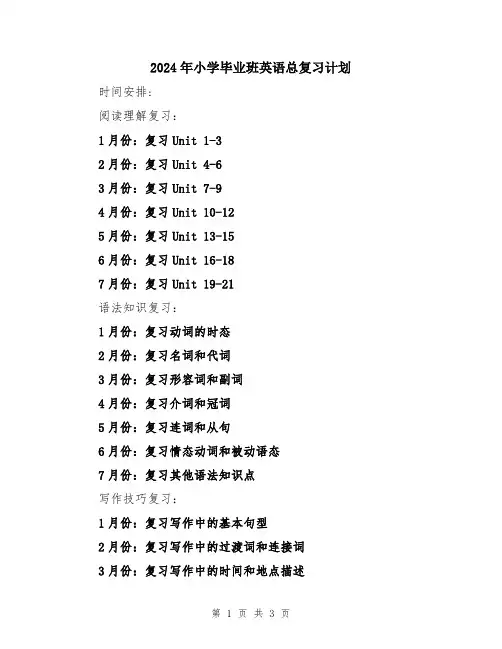 2024年小学毕业班英语总复习计划