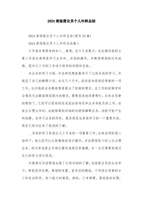 2024商场营业员个人年终总结
