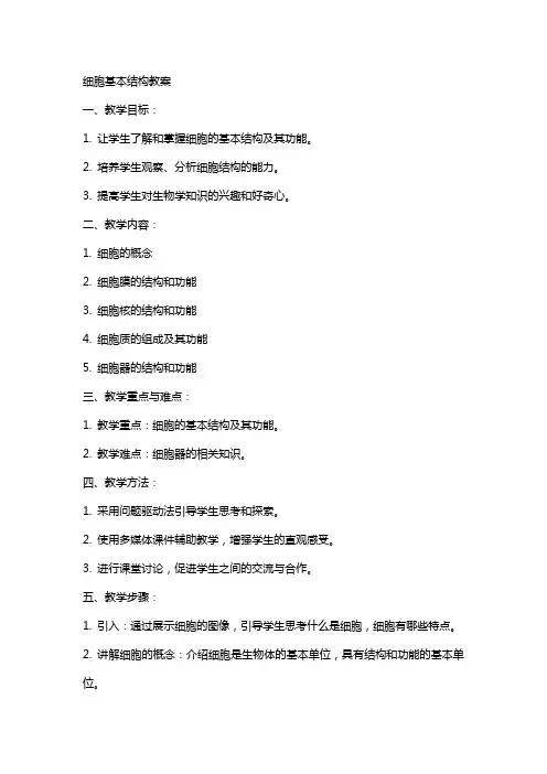 细胞基本结构教案