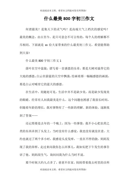 什么最美800字初三作文