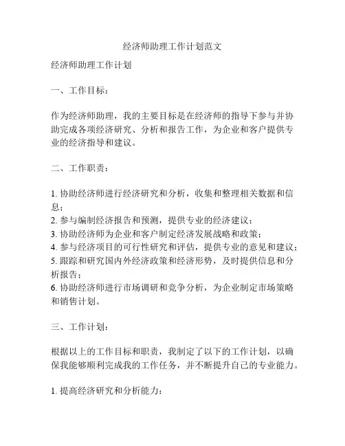经济师助理工作计划范文