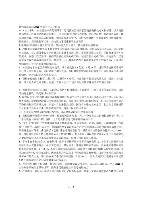 惠民县旅游局2018年上半年工作总结