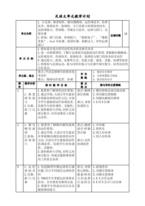 体育足球大单元教学计划