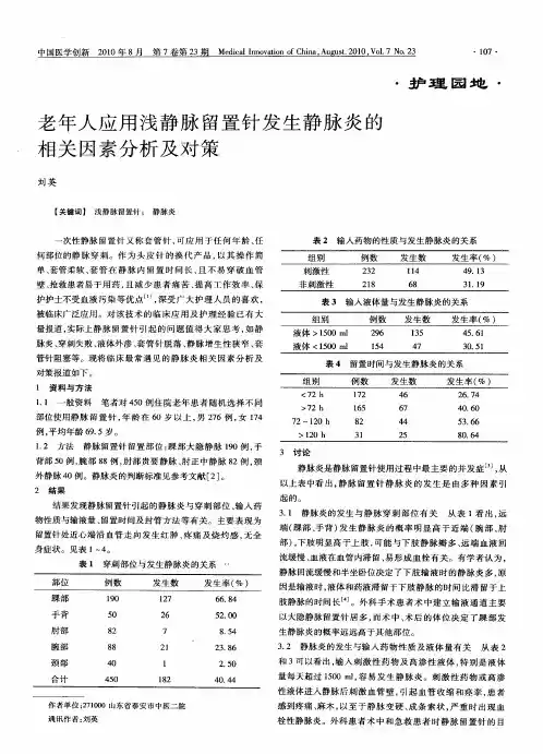 老年人应用浅静脉留置针发生静脉炎的相关因素分析及对策