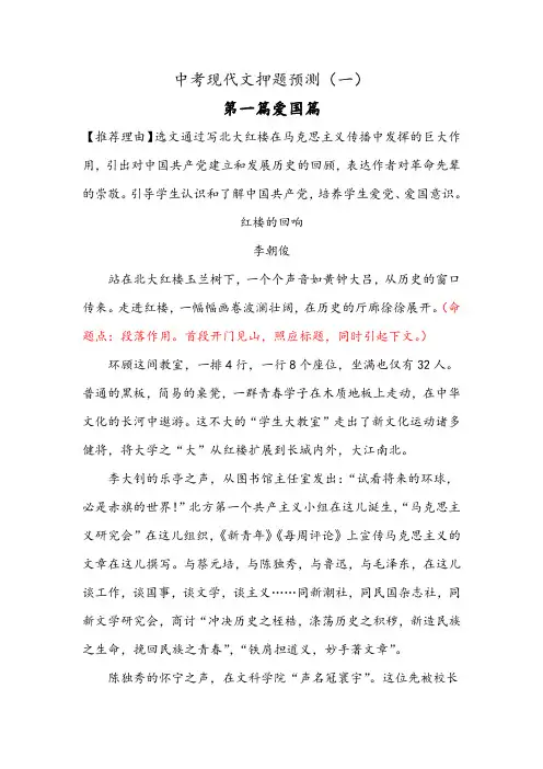 中考现代文阅读考题命题点透析(一)爱国