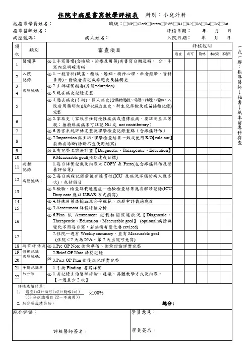 住院病历书写品质审查表(外科)