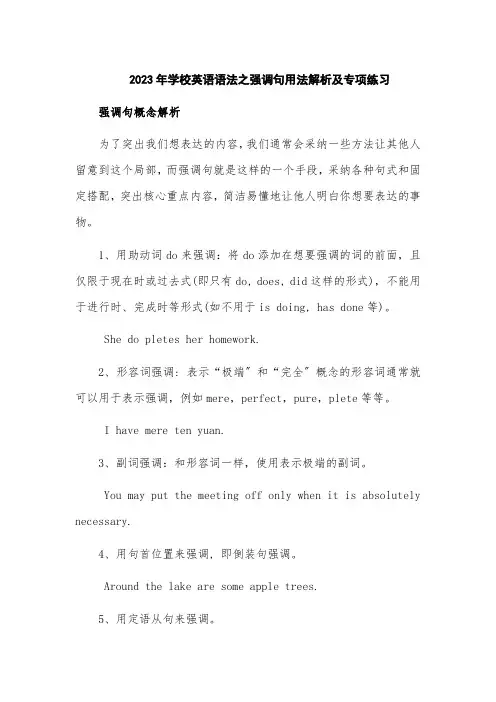2023年初中英语语法之强调句用法解析及专项练习