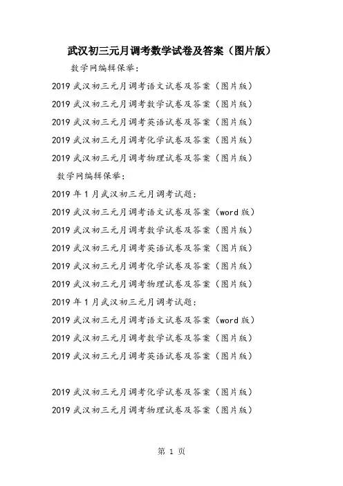 武汉初三元月调考数学试卷及答案(图片版)