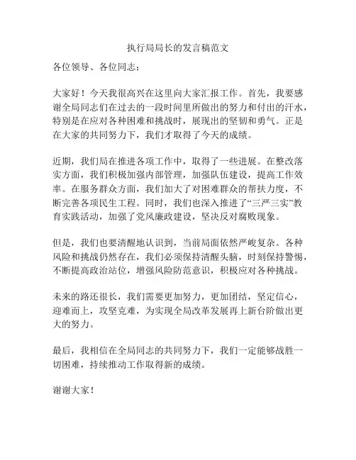 执行局局长的发言稿范文