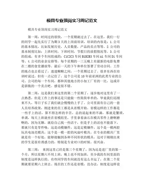 模具专业顶岗实习周记范文