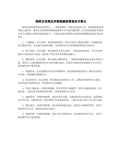 烟草还苗期及伸根期栽培管理技术要点