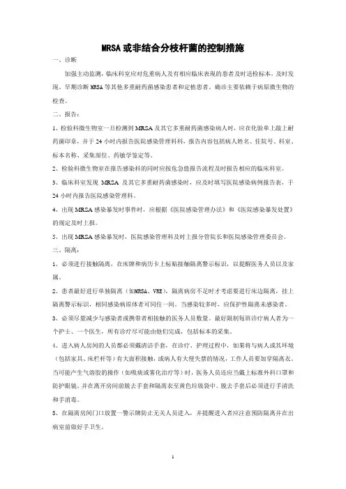 MRSA或非结合分枝杆菌的控制措施