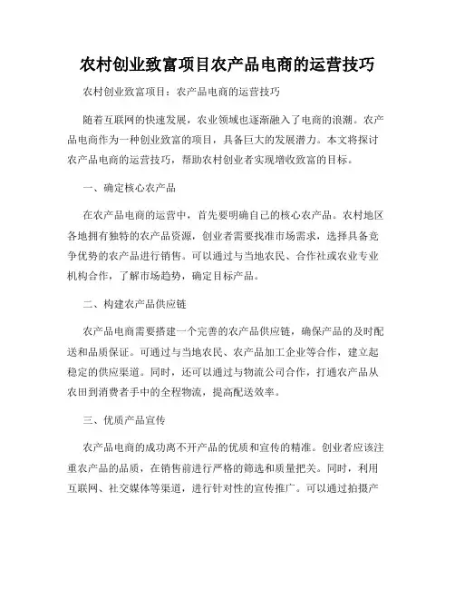 农村创业致富项目农产品电商的运营技巧