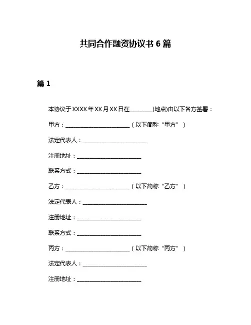 共同合作融资协议书6篇