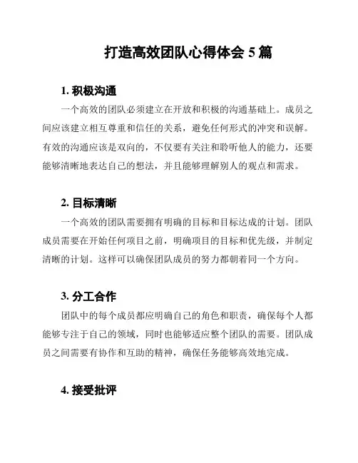 打造高效团队心得体会5篇