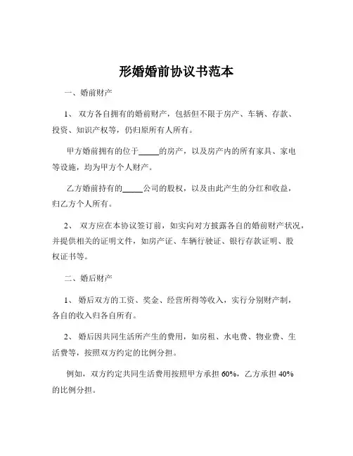 形婚婚前协议书范本