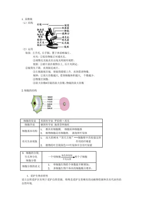 浙教版中考专题复习之生物知识点总结资料1