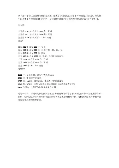 初二历史时间轴整理版