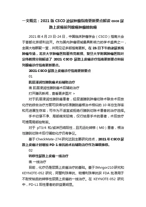一文概览：2021版CSCO泌尿肿瘤指南更新要点解读csco尿路上皮癌前列腺癌肿瘤膀胱癌