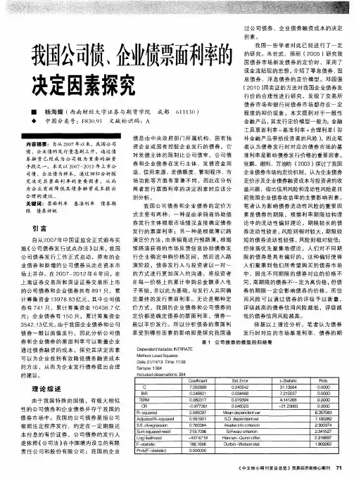 我国公司债、企业债票面利率的决定因素探究