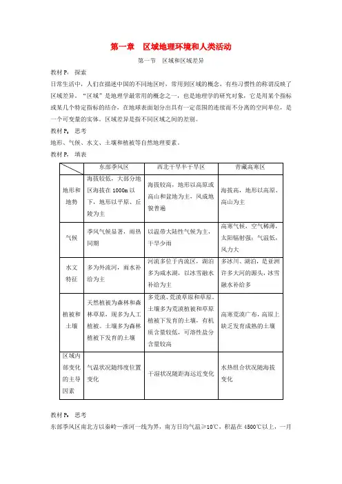 2019_2020版高中地理第一章区域地理环境和人类活动讲义含解析中图版