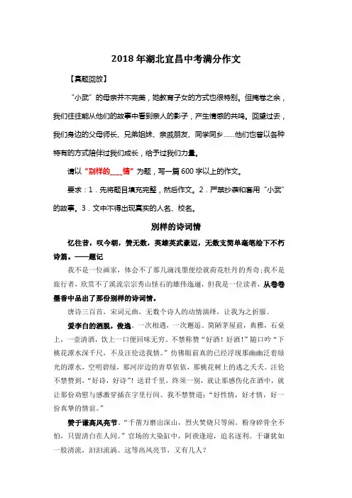 2018年湖北宜昌中考满分作文《别样的诗词情》