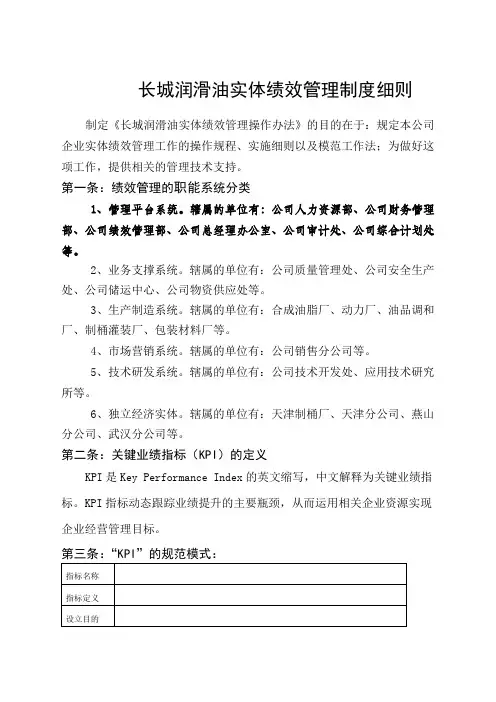长城润滑油公司实体绩效管理制度细则