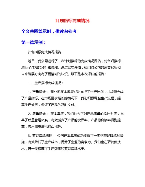 计划指标完成情况