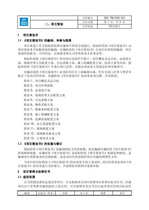 中建项目管理文件-项目策划