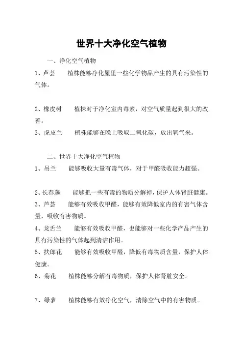 世界十大净化空气植物