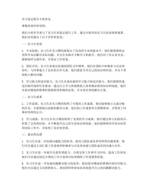 实习鉴定报告小组意见