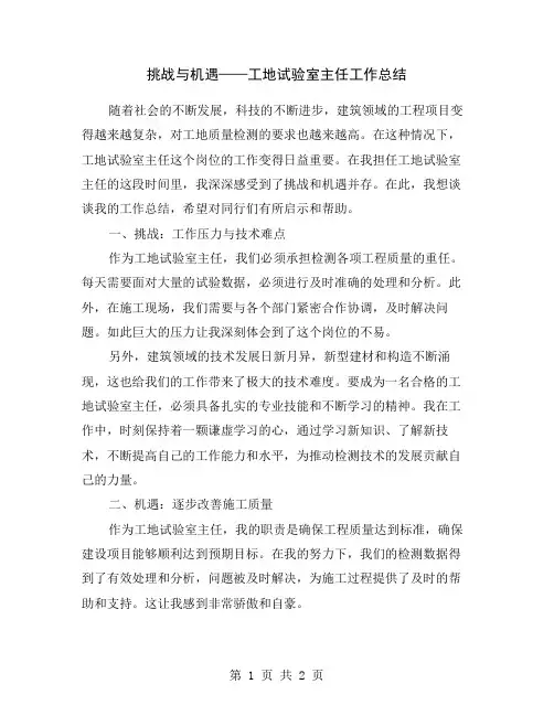 挑战与机遇——工地试验室主任工作总结