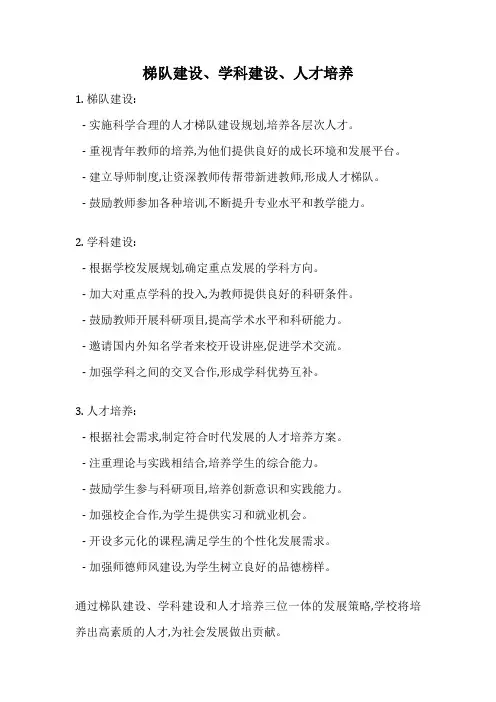 梯队建设、学科建设、人才培养