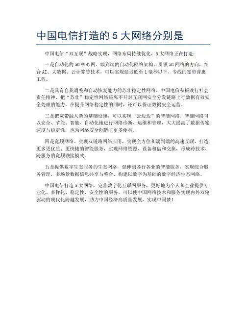 中国电信打造的5大网络分别是