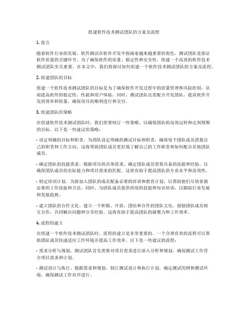 组建软件技术测试团队的方案及流程